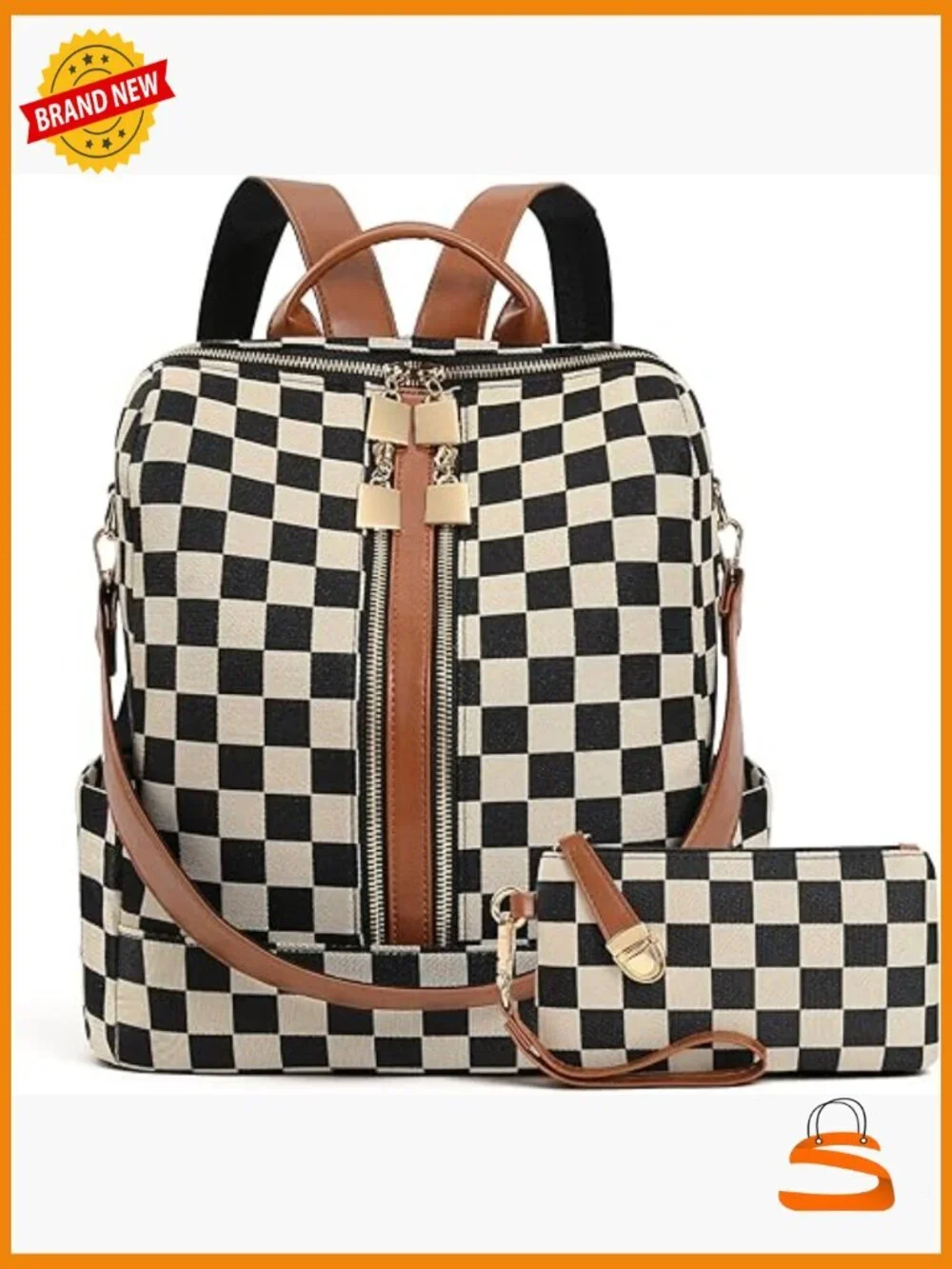Checkered Backpack Purse Fashion Plaid Leather Backpack Travel Work Bag